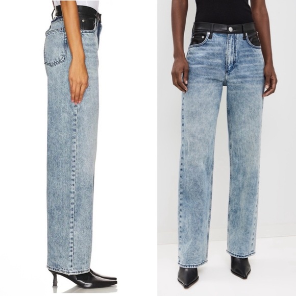 NEW Rag & Bone Shea Mixed Media Faux Leather Denim Combo High Rise Relaxed Jeans - Picture 3 of 14